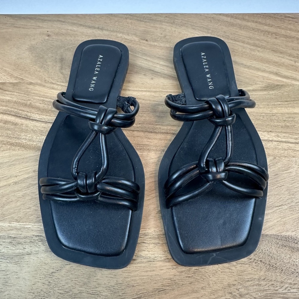 New NWOB Womens Azalea Wang Stetson Black Leather Slides Sandals Size 6 M